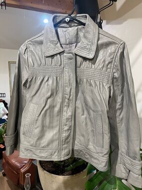 Women's Light Gray Leather Jacket